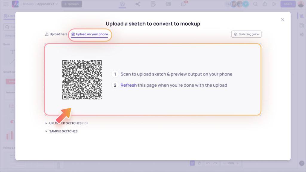 Sketch-to-Wireframe AI 8 Sketch-to-Wireframe AI dialog - upload on mobile