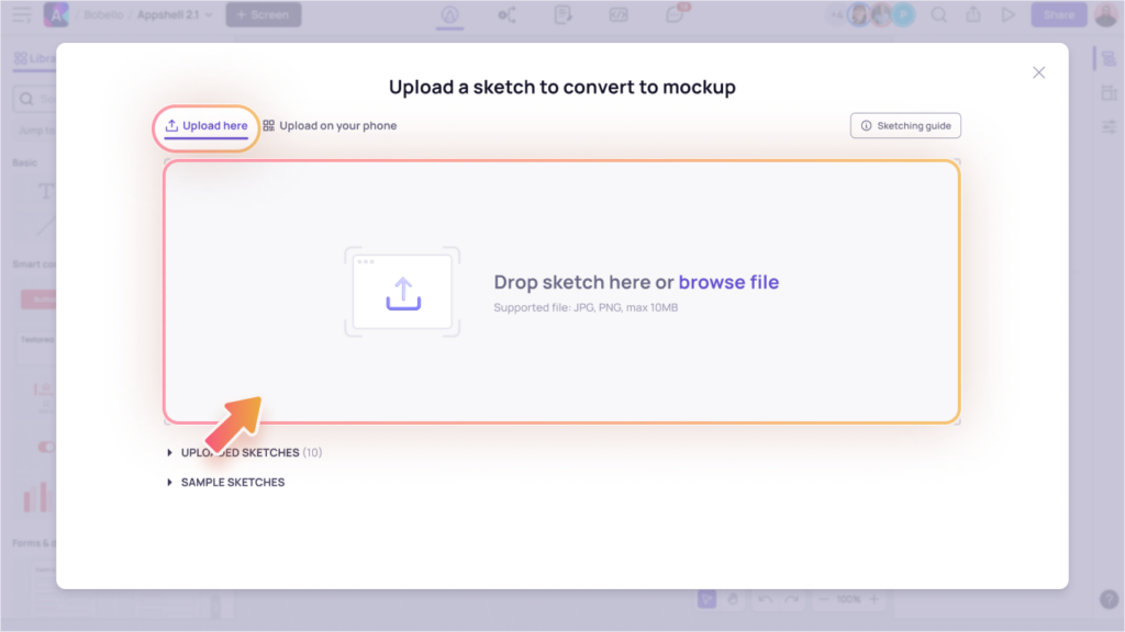 Sketch-to-Wireframe AI 7 Sketch-to-Wireframe AI dialog - upload