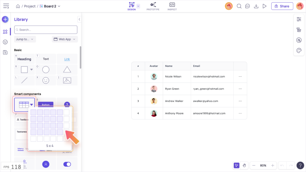 Table component click