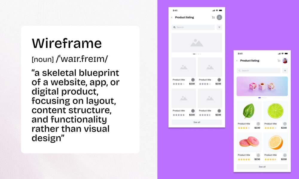 Wireframe examples accompanied by wireframe definition