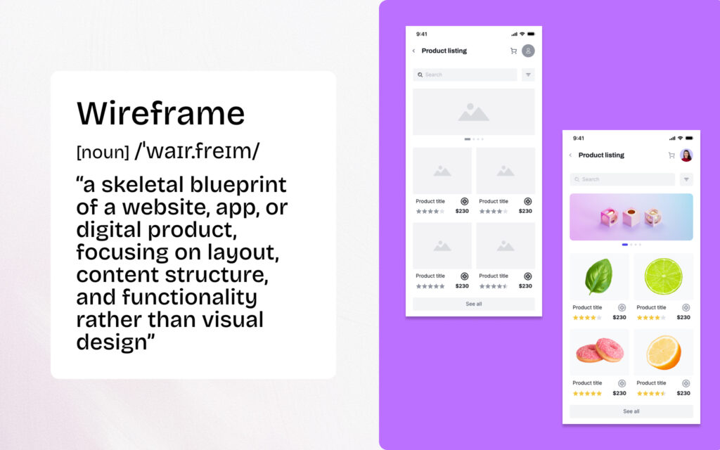 Wireframe examples accompanied by wireframe definition
