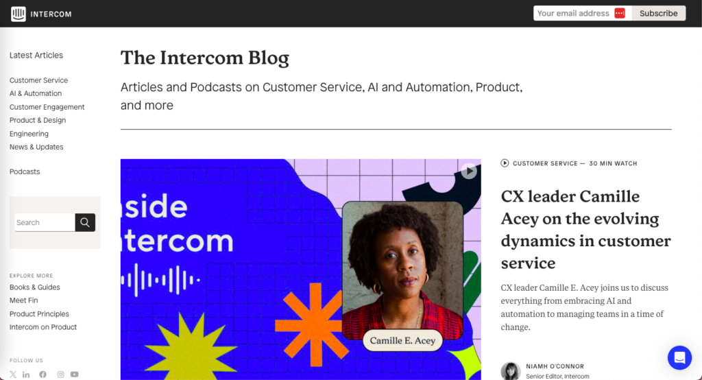 Inside Intercom Blog home page