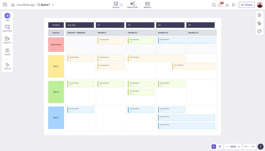 Add a product roadmap made with Visily