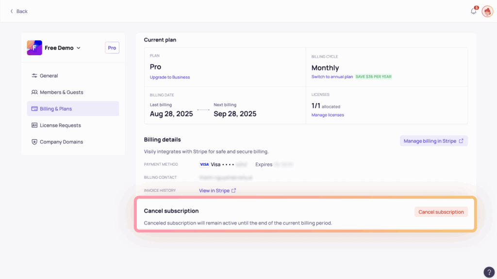 Workspace 16 Cancel subscription