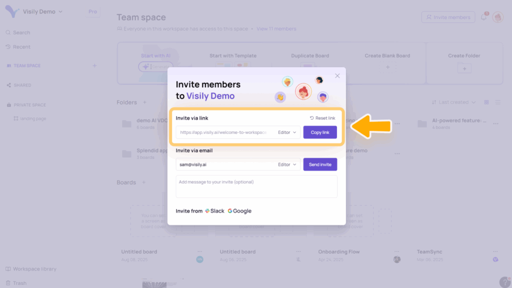 Invite and Share in Visily 4 H3 Invite via link