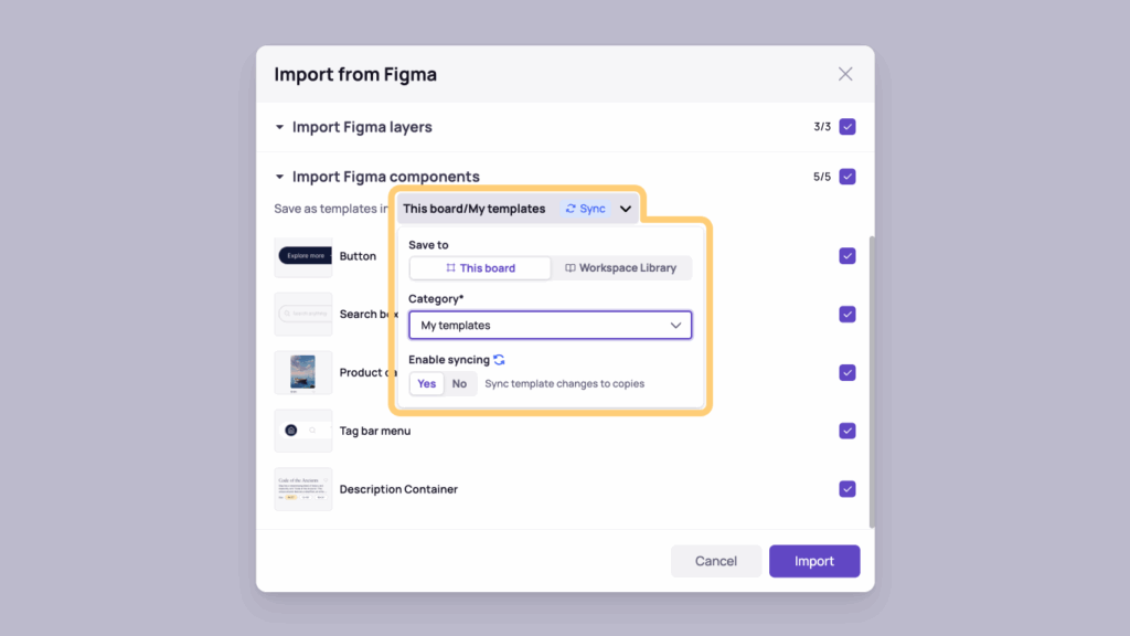 Import Figma components as saved templates in Visily