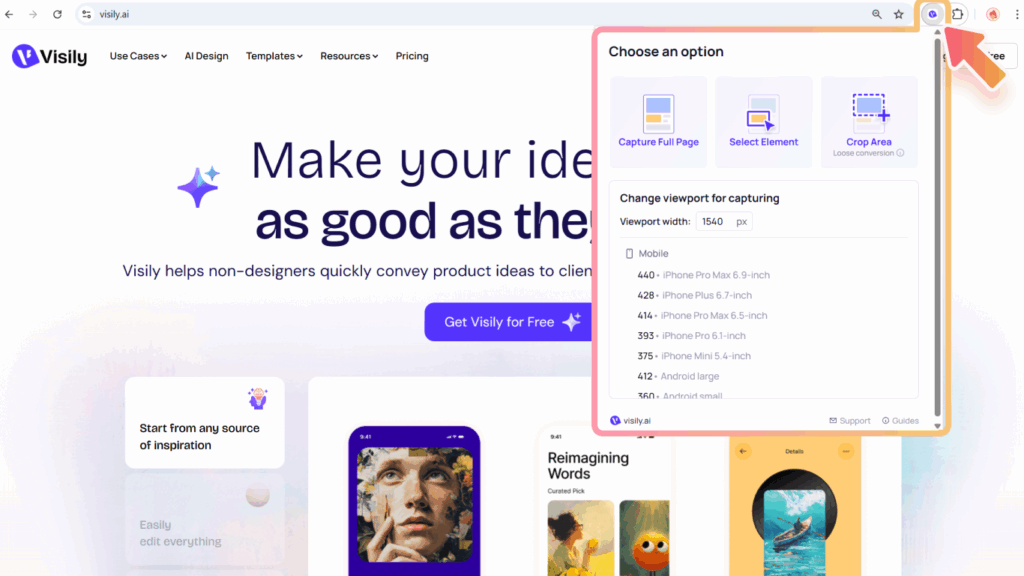 Visily browser extension: Capture and import screenshots 2 Install the Extension