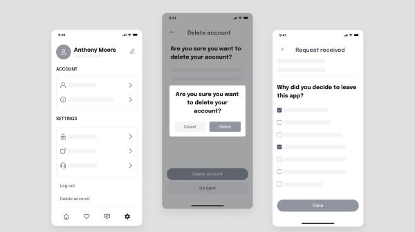The UX Flow Starter Kit: 7 Common Patterns Every App Needs 7 thumbnail delete account flow wireframe