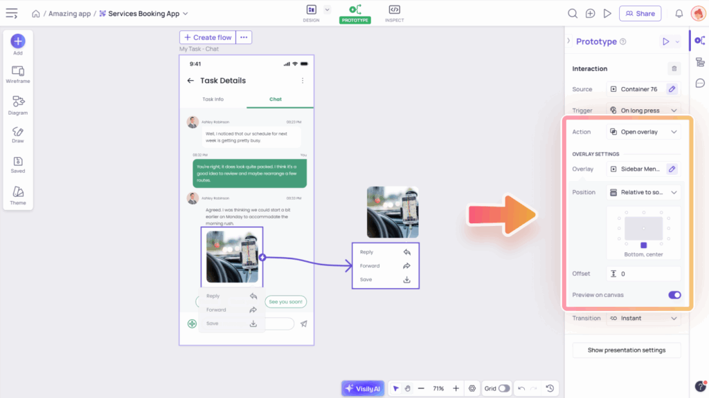 Create prototype interactions 3 H3 Overlay setting
