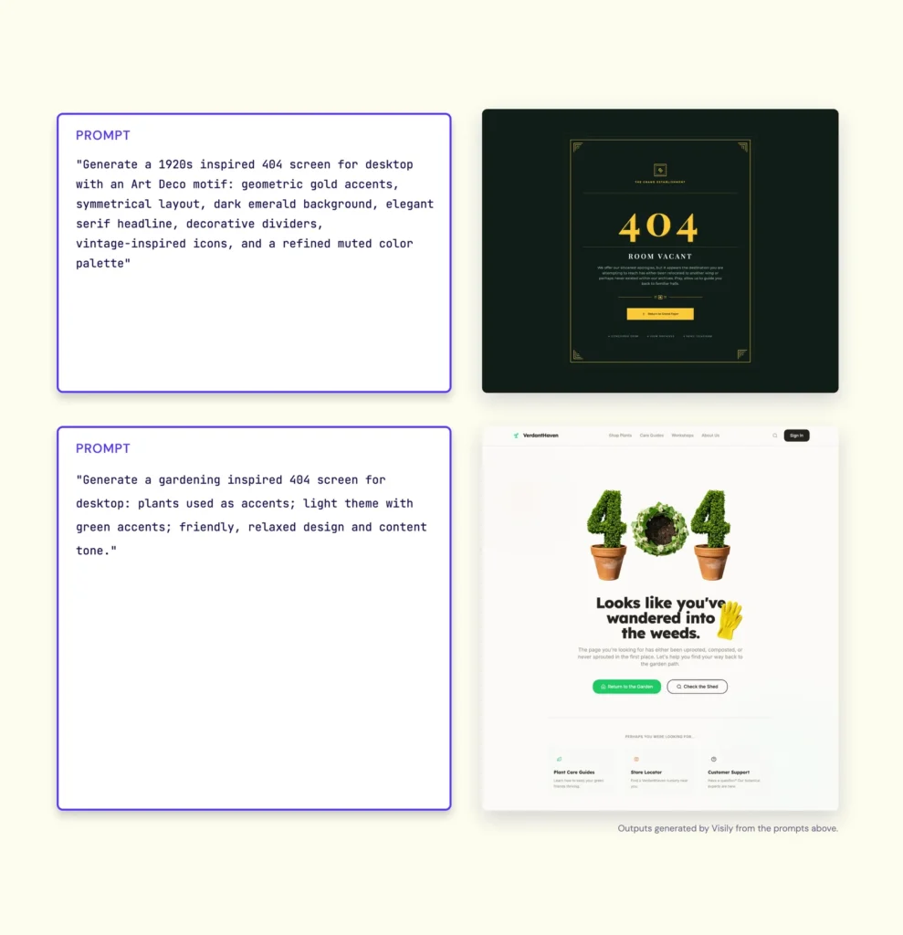 Example output from motif prompts on 404 pages