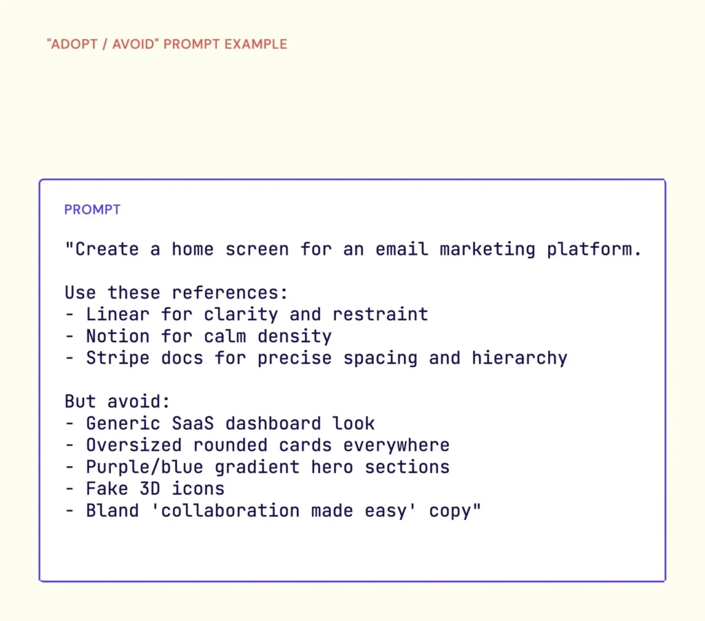 Example of adopt/avoid language used in prompts