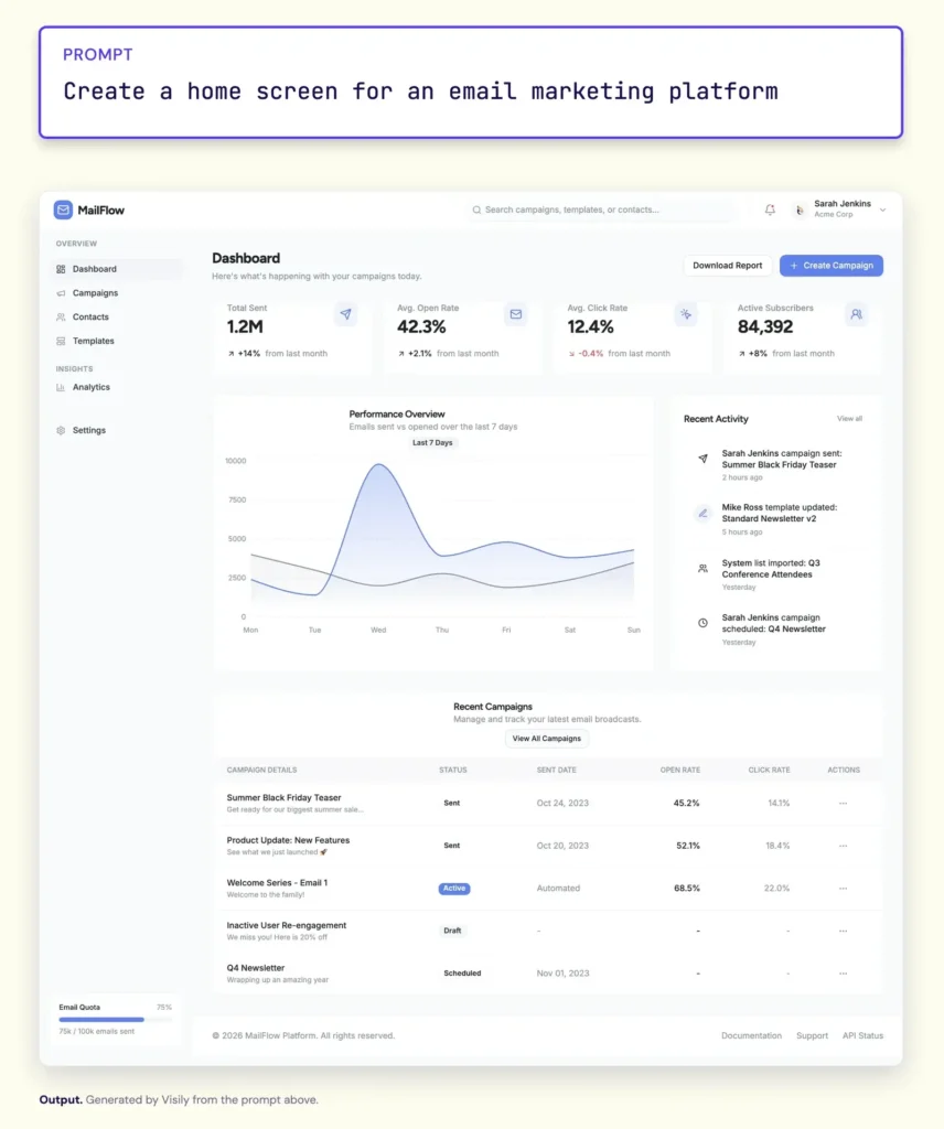 Screen depicting a generic UI design that resulted from a generic prompt.