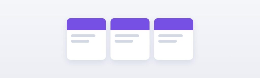 Unity and harmony in UI design: three cards sharing one style. Unity comes from parts that share color, shape, and spacing.
