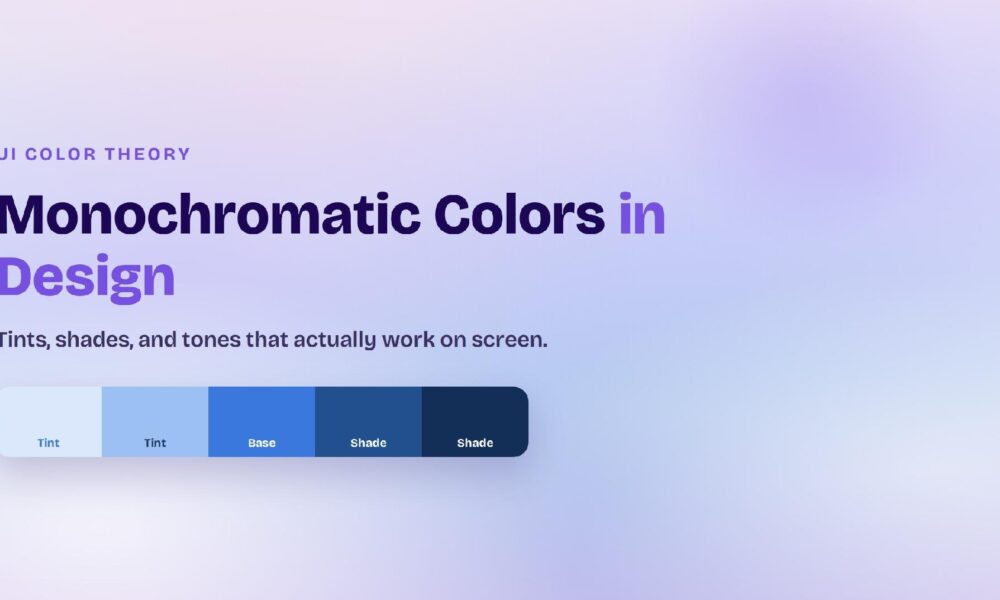 Monochromatic Colors in Design: Tints, Shades, and Tones That Work The monochromatic method in one strip — a single blue hue stretched from light tints, through the base, to dark shades.