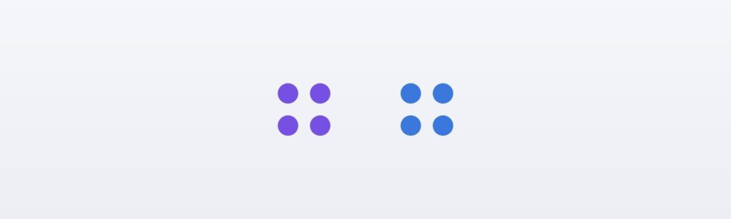 Proximity in UI design: two separated clusters of dots read as two groups. Proximity groups related items and separates unrelated ones by distance.