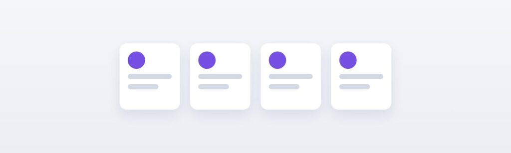 Repetition and consistency in UI design: four identical cards in a row. Repetition reuses the same component so the UI feels consistent.